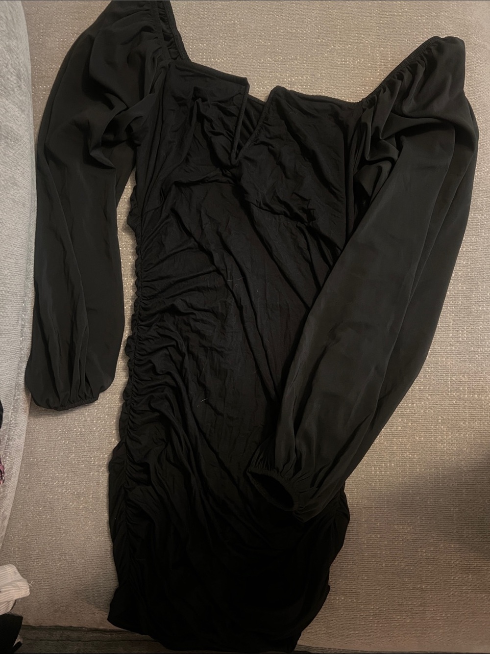 Black Ruched Long-Sleeve Women’s Dress